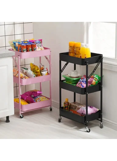 Wheeled Heavy-Duty Carbon Steel Trolley 75KG Capacity, Foldable &amp; Easy to Move - Black