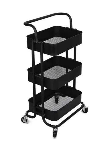 3-Layer Multi-Functional Rectangular Rolling Storage Cart Basket with 360° Rotatable Wheels Fruit &amp; Vegetable Storage Shelf (W43 x D37 x H82)cm - Black