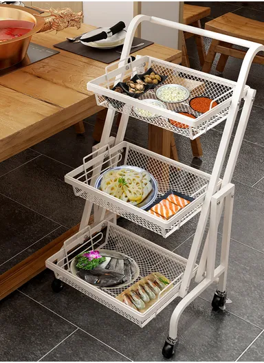 3-Tier Adjustable 90° to 180° Rolling Utility Cart with Removable Metal Mesh Baskets and Lockable Wheels, Multi-Use Foldable Storage Cart Organizer (L44 x W30 x H94.5)cm - Black