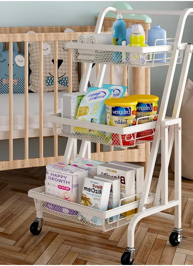 3-Tier Adjustable 90° to 180° Rolling Utility Cart with Removable Metal Mesh Baskets and Lockable Wheels, Multi-Use Foldable Storage Cart Organizer (L44 x W30 x H94.5)cm - Black