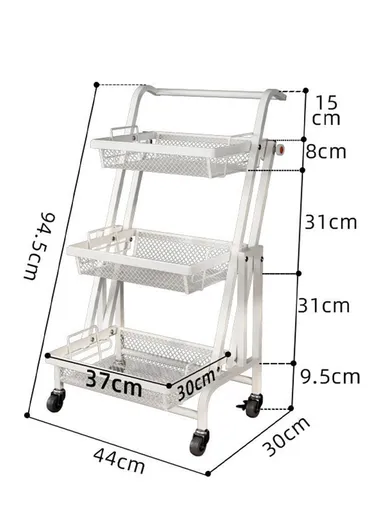 3-Tier Adjustable 90° to 180° Rolling Utility Cart with Removable Metal Mesh Baskets and Lockable Wheels, Multi-Use Foldable Storage Cart Organizer (L44 x W30 x H94.5)cm - Black