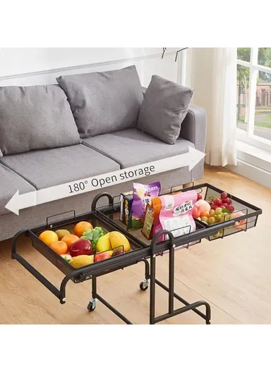 3-Tier Adjustable 90° to 180° Rolling Utility Cart with Removable Metal Mesh Baskets and Lockable Wheels, Multi-Use Foldable Storage Cart Organizer (L44 x W30 x H94.5)cm - Black