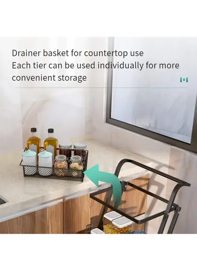 3-Tier Adjustable 90° to 180° Rolling Utility Cart with Removable Metal Mesh Baskets and Lockable Wheels, Multi-Use Foldable Storage Cart Organizer (L44 x W30 x H94.5)cm - Black