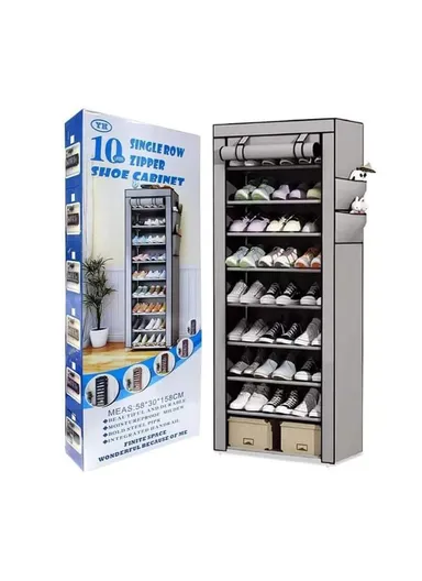 9-Tier Vertical Narrow Shoe Rack Organizer Tall Shoe Rack for Closet Entryway Non-Woven Cover Shoe Shelf (W58 x D30 x H158)cm - Grey