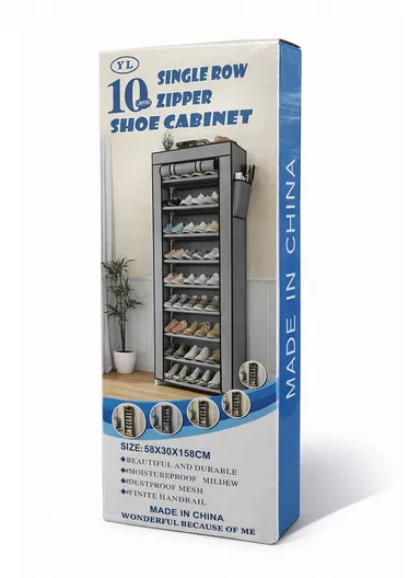 9-Tier Vertical Narrow Shoe Rack Organizer Tall Shoe Rack for Closet Entryway Non-Woven Cover Shoe Shelf (W58 x D30 x H158)cm - Grey