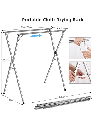 2-Bar Extendable X-Shape Clothes Airer (1.3M–2M) – Foldable Stainless Steel Drying Rack for Indoor &amp; Outdoor Use