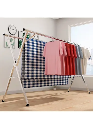 2-Bar Extendable X-Shape Clothes Airer (1.3M–2M) – Foldable Stainless Steel Drying Rack for Indoor &amp; Outdoor Use