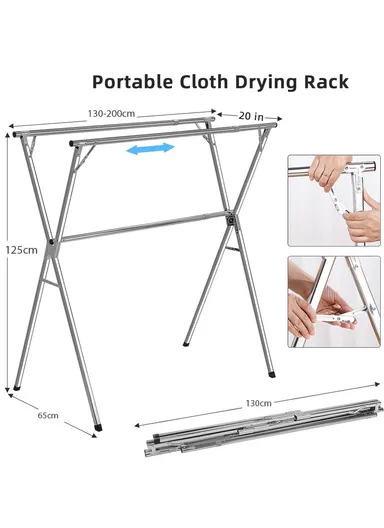 3-Bar Extendable X-Shape Clothes Airer (1.3M–2M) – Foldable Stainless Steel Drying Rack for Indoor &amp; Outdoor Use
