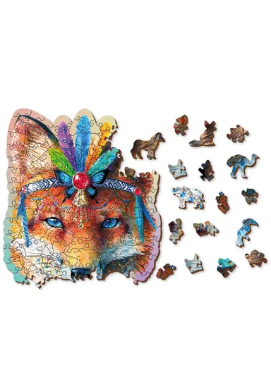 Wooden Double-Sided Puzzle, 150 Unique Pieces for Engaging Challenges, Medium- Mystic Fox 