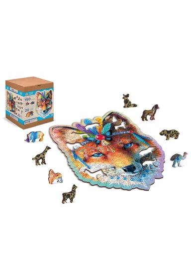 Wooden Double-Sided Puzzle, 150 Unique Pieces for Engaging Challenges, Medium- Mystic Fox 