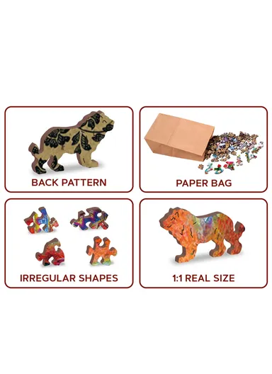 Wooden Double-Sided Puzzle, 250 Unique Pieces for Endless Fun, Large - Mystic Lion