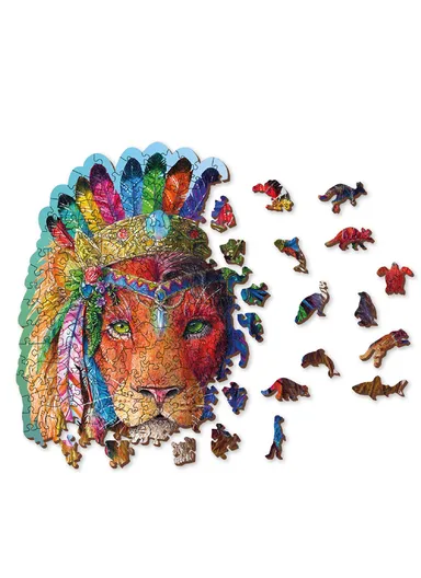 Wooden Double-Sided Puzzle, 250 Unique Pieces for Endless Fun, Large - Mystic Lion