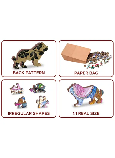 Wooden Double-Sided Puzzle, 250 Unique Pieces for Endless Fun, Large - Mystic Tiger