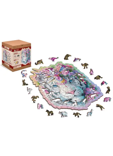Wooden Double-Sided Puzzle, 250 Unique Pieces for Endless Fun, Large - Mystic Tiger