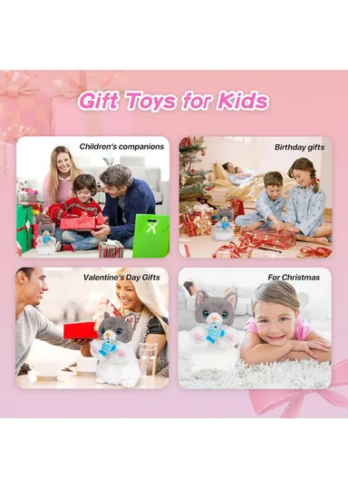 Soft Toy Repeater Cat Movements 2 Types with Fish (W13 x D13 x H24)cm - White Gray