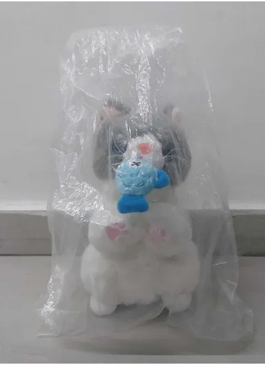 Soft Toy Repeater Cat Movements 2 Types with Fish (W13 x D13 x H24)cm - White Gray