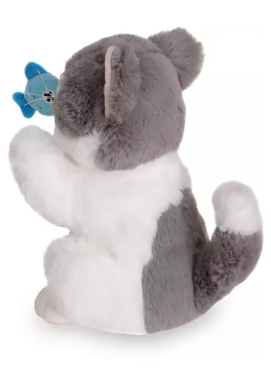 Soft Toy Repeater Cat Movements 2 Types with Fish (W13 x D13 x H24)cm - White Brown