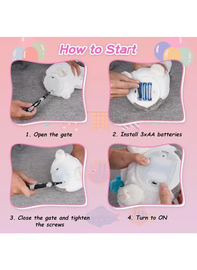 Soft Toy Repeater Cat Movements 2 Types with Fish (W13 x D13 x H24)cm - White Brown