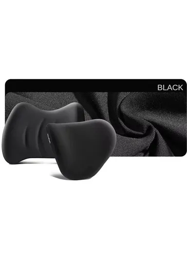 2-Pcs Universal Memory Foam Lumbar Support ＆ Headrest Pillow, Neck + Waist Pillow Set, Comfortable Lumbar Support Car Cushion, Headrest Neck Pillow, Car Back Support, Headrest Back Pillow - Black