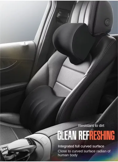 2-Pcs Universal Memory Foam Lumbar Support ＆ Headrest Pillow, Neck + Waist Pillow Set, Comfortable Lumbar Support Car Cushion, Headrest Neck Pillow, Car Back Support, Headrest Back Pillow - Black