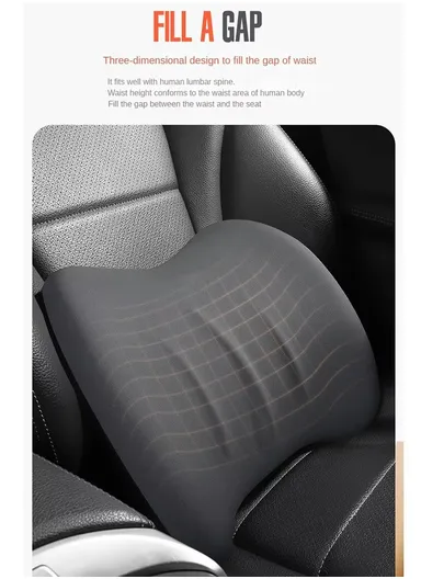 2-Pcs Universal Memory Foam Lumbar Support ＆ Headrest Pillow, Neck + Waist Pillow Set, Comfortable Lumbar Support Car Cushion, Headrest Neck Pillow, Car Back Support, Headrest Back Pillow - Black