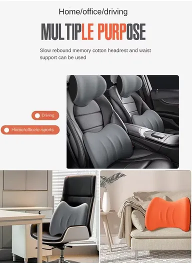 2-Pcs Universal Memory Foam Lumbar Support ＆ Headrest Pillow, Neck + Waist Pillow Set, Comfortable Lumbar Support Car Cushion, Headrest Neck Pillow, Car Back Support, Headrest Back Pillow - Black