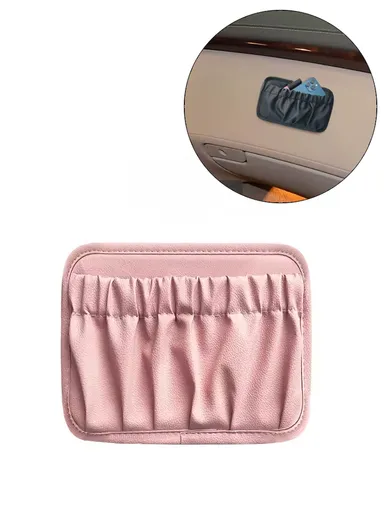 Multi-Functional Leather Car Storage Bag, Durable Car Organizer, Dashboard Storage Bag, Back Seat Bag (W14x H12)cm - Pink