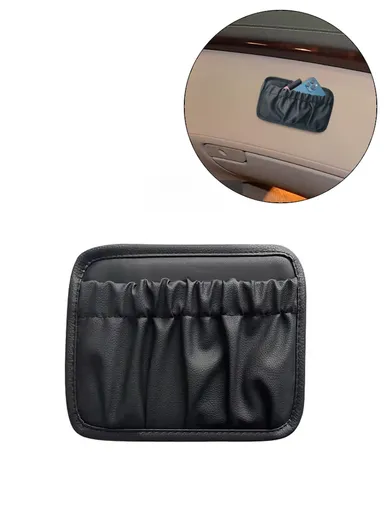 Multi-Functional Leather Car Storage Bag, Durable Car Organizer, Dashboard Storage Bag, Back Seat Bag (W14x H12)cm - Black