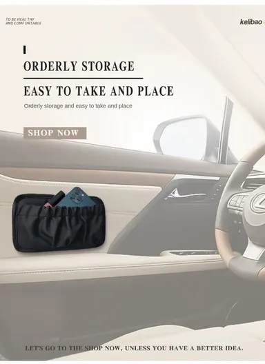 Multi-Functional Leather Car Storage Bag, Durable Car Organizer, Dashboard Storage Bag, Back Seat Bag (W14x H12)cm - Black