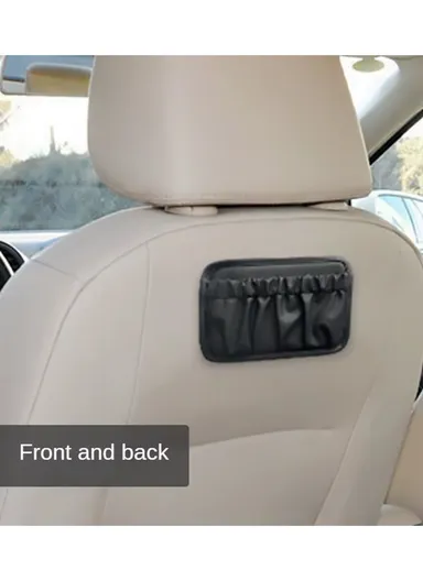 Multi-Functional Leather Car Storage Bag, Durable Car Organizer, Dashboard Storage Bag, Back Seat Bag (W14x H12)cm - Black