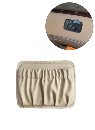 Multi-Functional Leather Car Storage Bag, Durable Car Organizer, Dashboard Storage Bag, Back Seat Bag (W14x H12)cm - Beige
