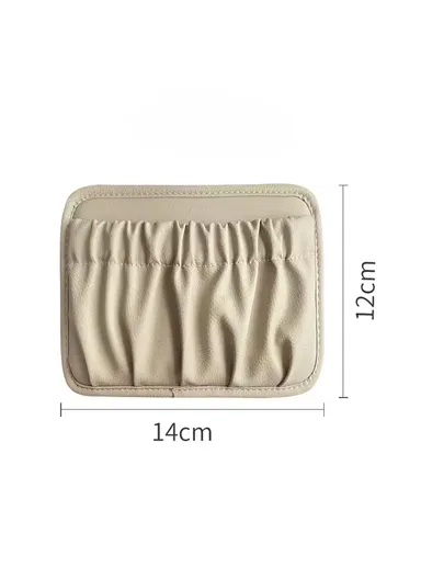 Multi-Functional Leather Car Storage Bag, Durable Car Organizer, Dashboard Storage Bag, Back Seat Bag (W14x H12)cm - Beige
