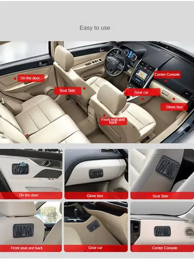 Multi-Functional Leather Car Storage Bag, Durable Car Organizer, Dashboard Storage Bag, Back Seat Bag (W14x H12)cm - Beige