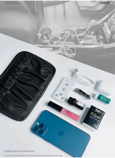 Multi-Functional Leather Car Storage Bag, Durable Car Organizer, Dashboard Storage Bag, Back Seat Bag (W14x H12)cm - Beige