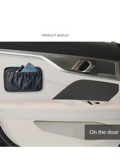 Multi-Functional Leather Car Storage Bag, Durable Car Organizer, Dashboard Storage Bag, Back Seat Bag (W14x H12)cm - Beige