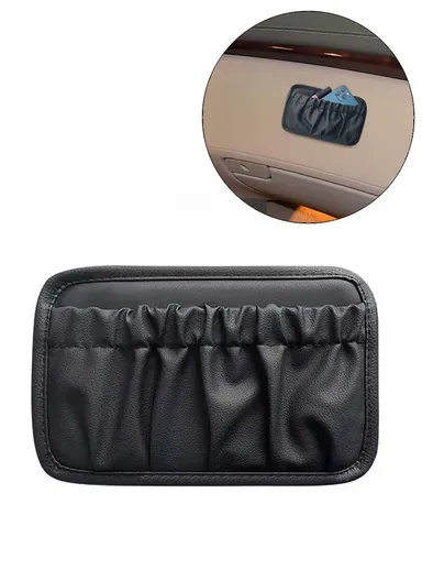 Multi-Functional Leather Car Storage Bag, Durable Car Organizer, Dashboard Storage Bag, Back Seat Bag (W21x H12.5)cm - Black