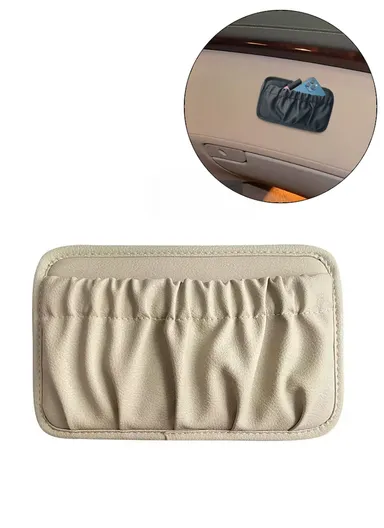 Multi-Functional Leather Car Storage Bag, Durable Car Organizer, Dashboard Storage Bag, Back Seat Bag (W21x H12.5)cm - Beige