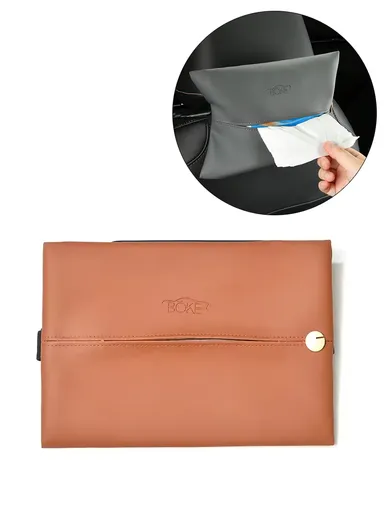 Universal Leather Car Tissue Box, Storage Holder Tissue Box, Adjustable Dispenser Tissue Box (L24 x W18)cm - Orange