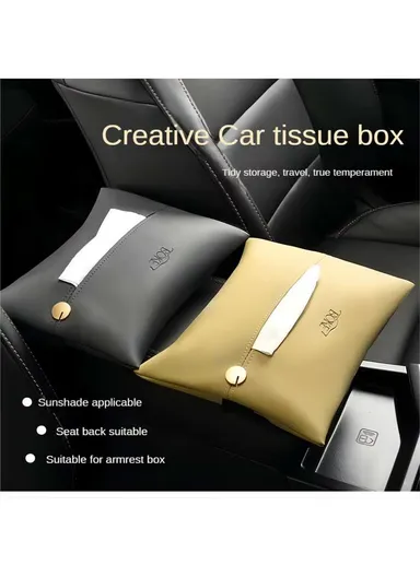 Universal Leather Car Tissue Box, Storage Holder Tissue Box, Adjustable Dispenser Tissue Box (L24 x W18)cm - Orange