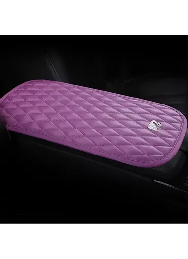 Anti-Slip Leather Car Armrest Pad, Car Armrest Cover, Seat Box Protector, Vehicle Armrest Mat, Car Interior Protection Accessories, Leather Car Armrest Decorative Mat (L32 x W21)cm - Purple