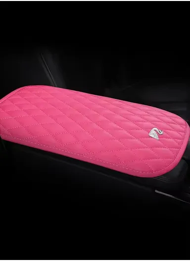 Anti-Slip Leather Car Armrest Pad, Car Armrest Cover, Seat Box Protector, Vehicle Armrest Mat, Car Interior Protection Accessories, Leather Car Armrest Decorative Mat (L32 x W21)cm - Fuchsia