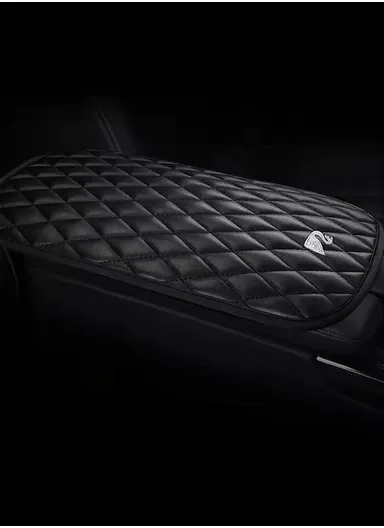 Anti-Slip Leather Car Armrest Pad, Car Armrest Cover, Seat Box Protector, Vehicle Armrest Mat, Car Interior Protection Accessories, Leather Car Armrest Decorative Mat (L32 x W21)cm - Black