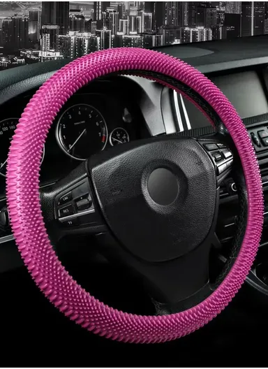 38cm Comfortable Wear-Resistant Steering Wheel Cover, Universal Silicone Round Soft Grip Steering Wheel Cover, Anti Slip Touch Silicone Steering Wheel Cover - Fuchsia