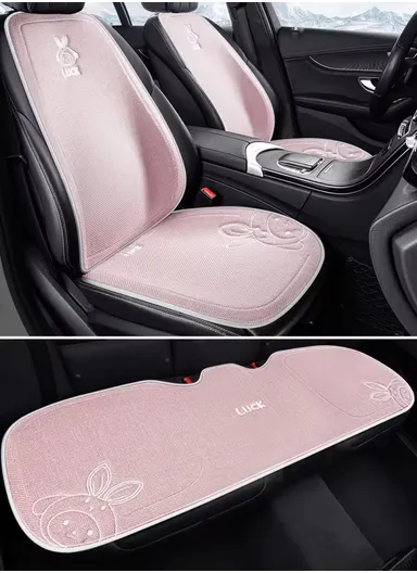 5-Pcs Car Set, 2-FrontSeat + 2-BackRest + 1-Three-Seater Universal Car Protector Mat, Ultra Comfort Car Seat Protector, Anti-Slip Front Car Seat Protector - Pink