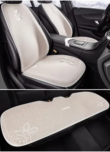 5-Pcs Car Set 2-FrontSeat + 2-BackRest + 1-Three-Seater Universal Car Protector Mat, Ultra Comfort Car Seat Protector, Anti-Slip Front Car Seat Protector - Beige