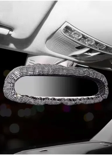 Universal Rear-View Mirror Cover, Rhinestone Diamond Car Mirror Cover, Fashionable Rear-View Mirror Car Protector (L19 x W3.5)cm - Black