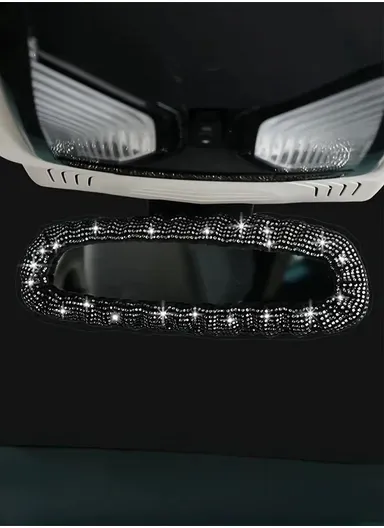 Universal Rear-View Mirror Cover, Rhinestone Diamond Car Mirror Cover, Fashionable Rear-View Mirror Car Protector (L19 x W3.5)cm - Black
