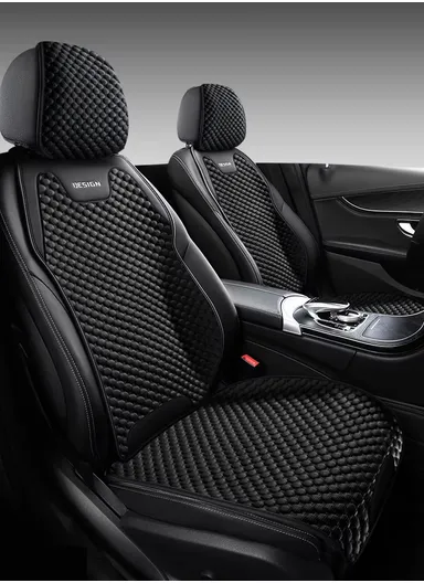 6-Pcs Set Head + Seat + Back Universal Car Seat Protector Mat - Set for 2 Seats, Adjustable Ultra Comfort Ice Beans Fabric Car Seat Protector Pad, Anti-Slip Front Car Seat Protector - Black/Black