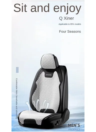 6-Pcs Set Head + Seat + Back Universal Car Seat Protector Mat - Set for 2 Seats, Adjustable Ultra Comfort Ice Beans Fabric Car Seat Protector Pad, Anti-Slip Front Car Seat Protector - Black/Black