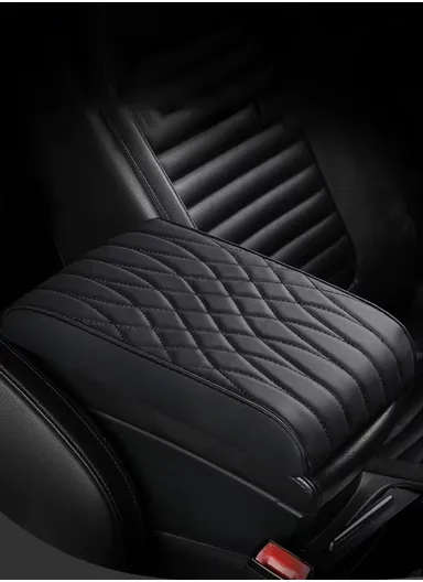 Waterproof Car Center Console Armrest Mat, Car Seat Box Protector, Leather Memory Foam Car Armrest Pad, Vehicle Armrest Box, Leather Car Armrest Cover Protector (L32 x W21 x T5)cm - Black